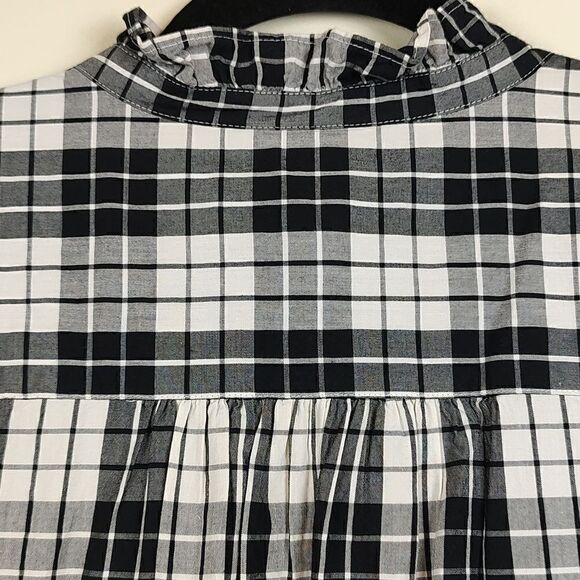 LOFT Long Sleeve Button Down Ruffled Blouse Black and White Plaid - Picture 10 of 12